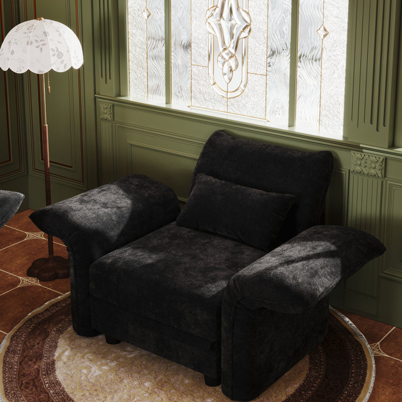 Canapé modulaire de coin en L en chenille avec repose-pieds Ahren, Chenille noir