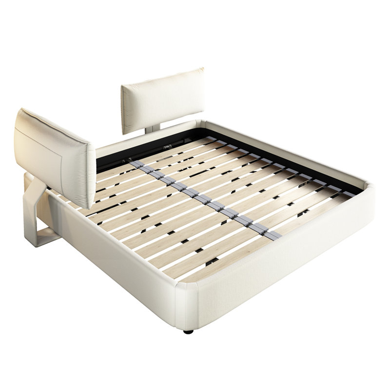 Très grande base de lit avec très grande tête de lit amovible rembourrée et lit tapissier, Beige