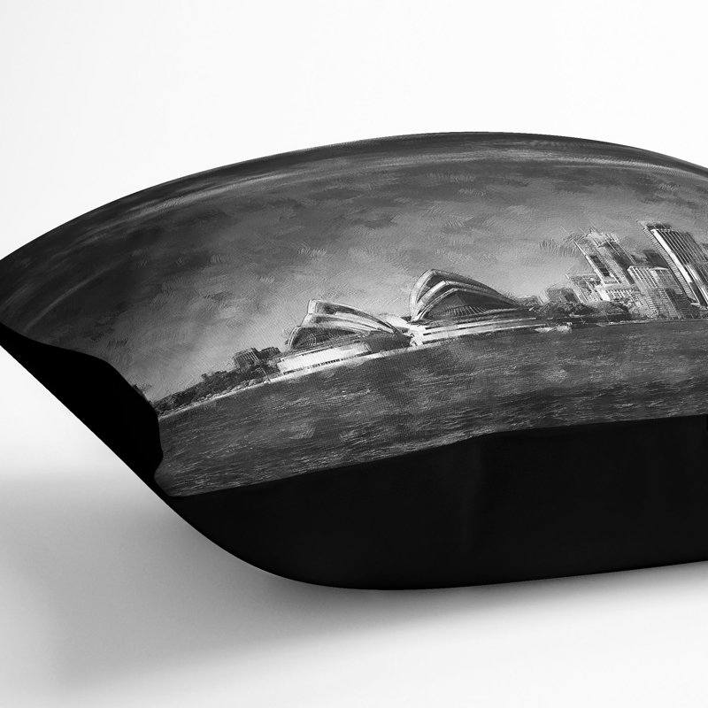Sydney Australia Skyline Painting Cushion with Filling, 55cm H x 55cm W x 20cm D, Black
