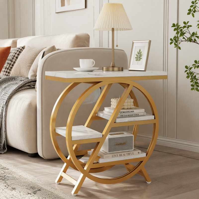 Table de bout à 4 niveaux, petite table d'appoint avec tablettes de rangement