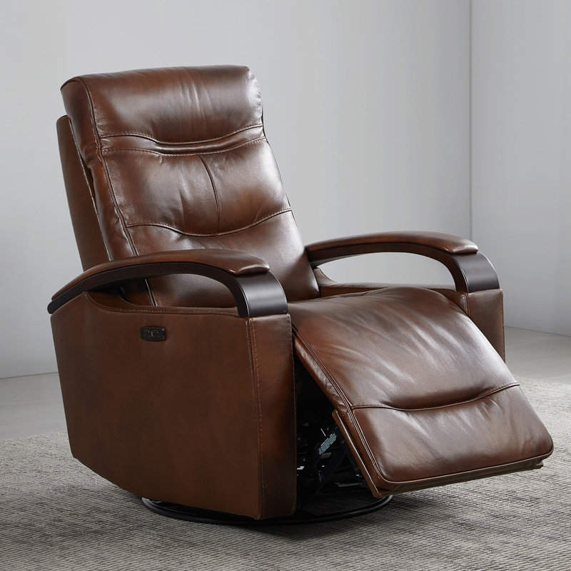 Fauteuil inclinable électrique pivotant en cuir véritable Elvina, Cuir véritable cognac