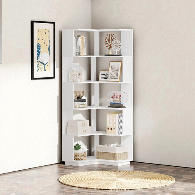 Bibliothèque de coin en L 6 niveaux, Blanc
