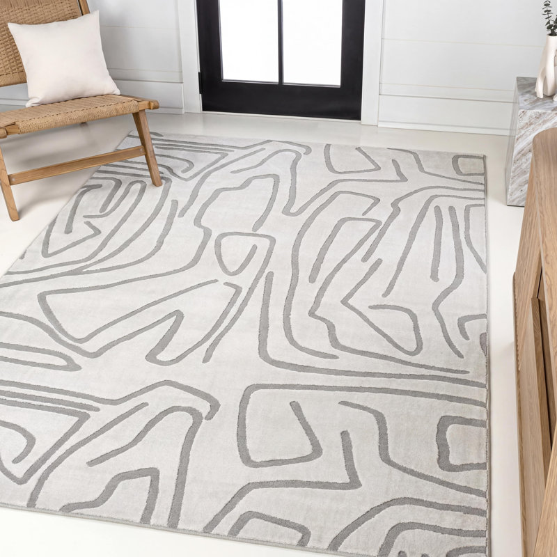 Tapis blanc / gris clair Sauvanne, Rectangle 7 pi 10 po x 10 pi