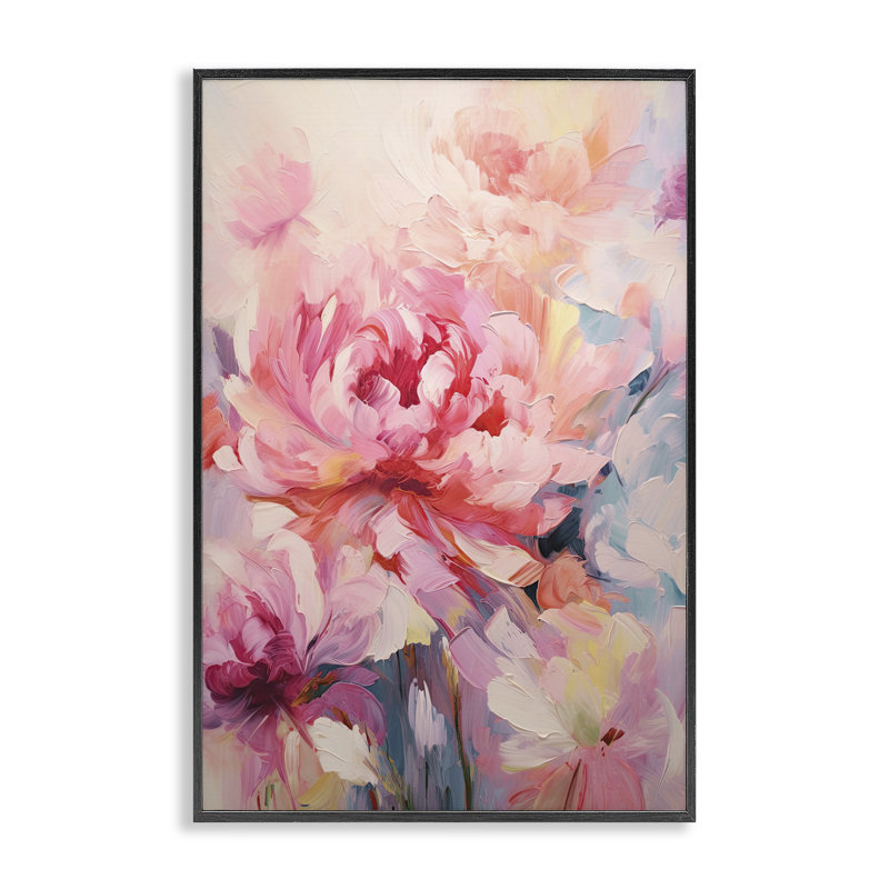Explosions florales, art abstrait par Gina Kelly bg-190, Giclée encadrée noir minuit, H 30 po x l 20 po