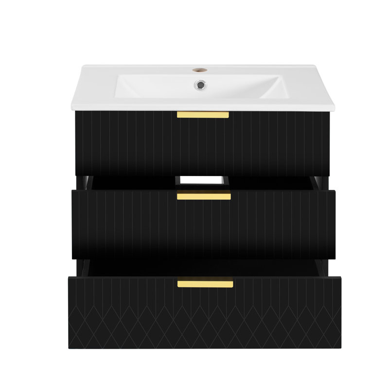 Armoire flottante murale 24 po avec tiroir double, Noir