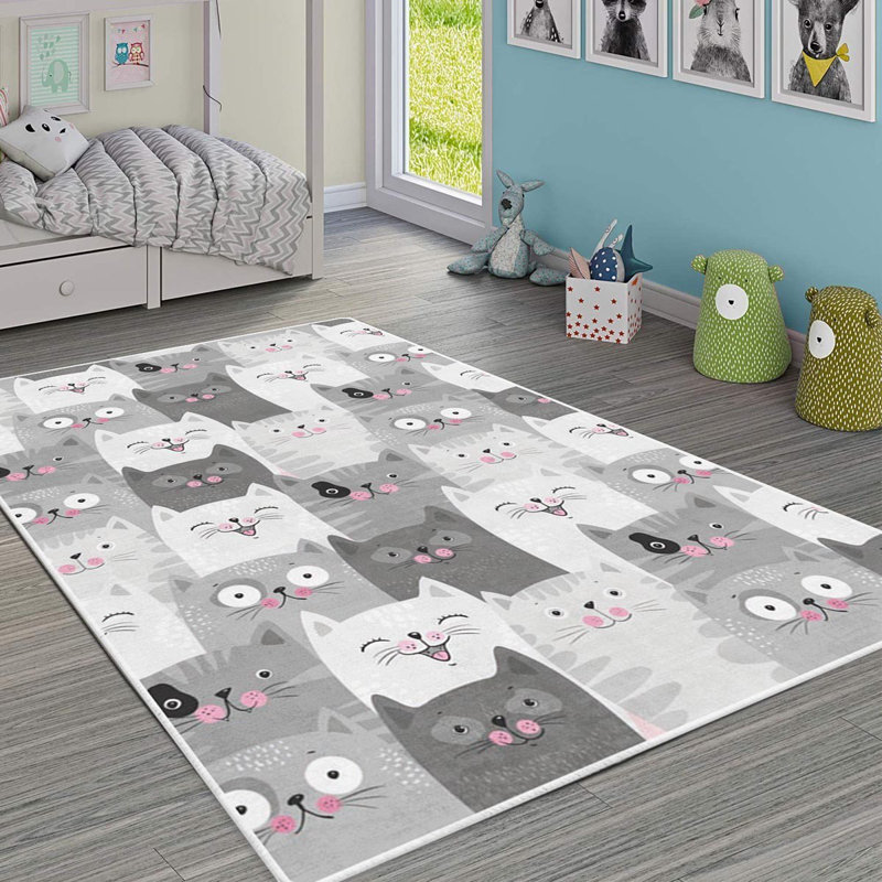Stylish Woven Carpet , 100% Polyester, Non-Slip Felt Dot Underside | Raschel Knitting, 0.4 in Pile Height | Machine Washable, Digital Print Design | Perfect for Living Room, Bedroom & Office Decor