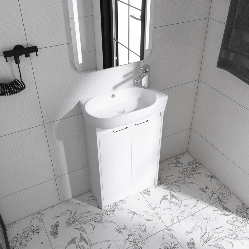 23" Single Sink Freestanding Vanity, Bathroom Vanity Set with Soft-Close Door and Ceramic Basin Sink, White