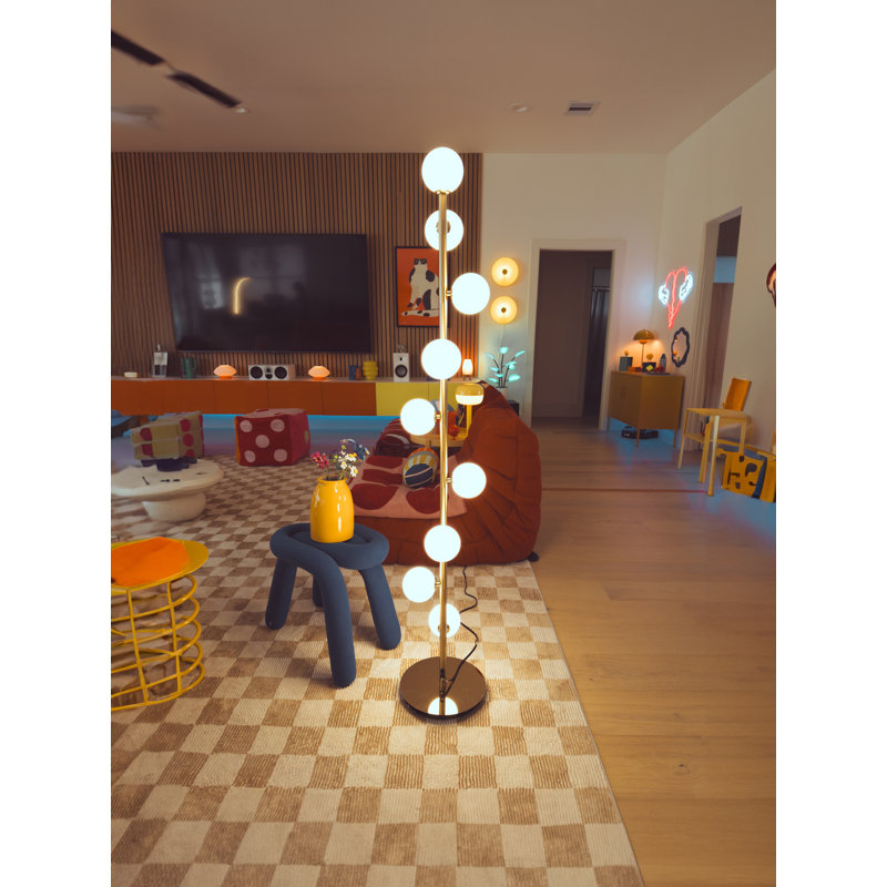 Pearl Floor Lamp with Glass Pearl Domes | Modern Zig Zag LED G9 Light in Gold Finish