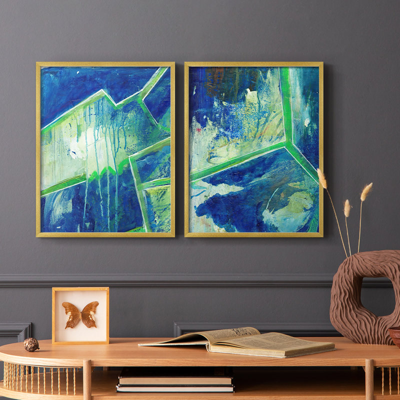 GeometricInCoolV-Premium, reproduction encadrée - prête à être accrochée - aucun clou requis - aucun clou requis, Doré