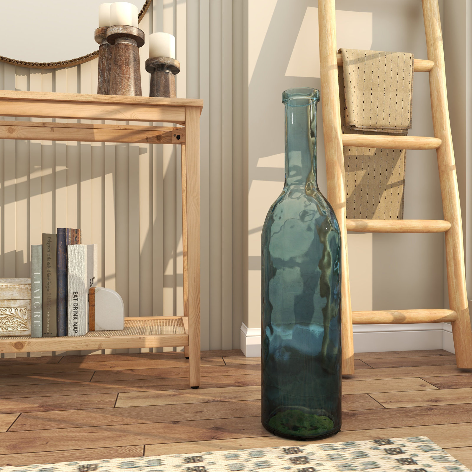 Handmade Floor Vase, 29.75" H x 	7.15" W x 12.485" D, Teal