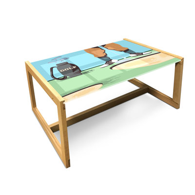 East Urban Home Golf Course Scene Coffee Table, Golfer Man Feet With Lofter And Bag Cartoon Illustration, Acrylic Glass Center Table With Wooden Frame -  154A8413296A4F8F82B21574419939C0