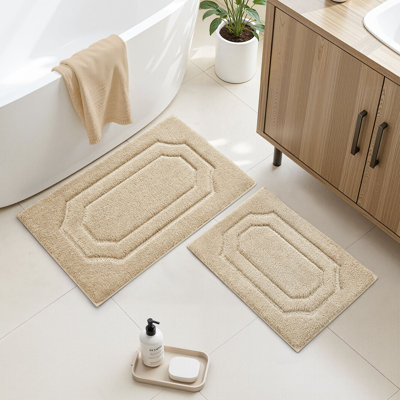  Beige Bathroom Rugs Sets 2 piece, Extra Soft and Absorbent, Non Slip Backing, 16" x 24" + 20" x 32"