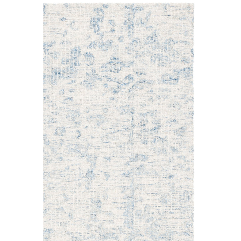 Ebony Hand Tufted Wool/Cotton Abstract Rug in Ivory/Blue, Rectangle 8' x 10'