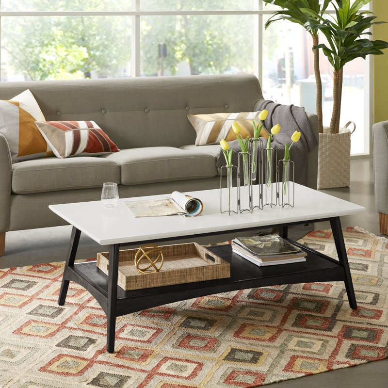 Table basse Parker avec tablette de rangement Mid-Century, noir, Noir