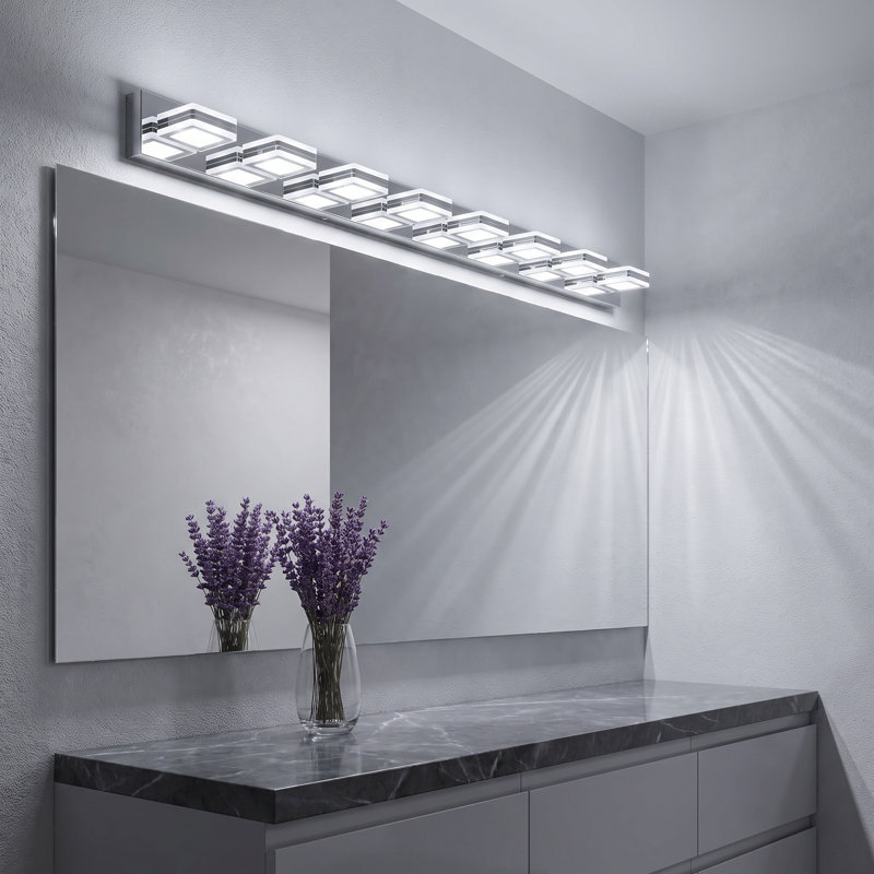 Applique murale moderne de salle de bain à 8 lumières DEL en chrome poli de 52 pouces, à placer au-dessus d'un miroir