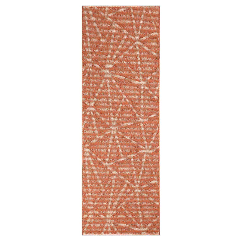 Diederich Geometric Rust Area Rug, Runner 3' x 16'