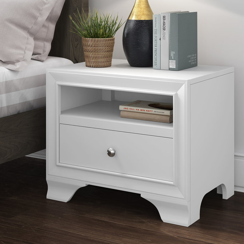 Table de chevet 1 tiroir avec USB ClickDecor Edmond, Blanc