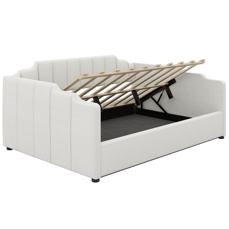 Lit de jour rembourré avec rangement inférieur, Beige