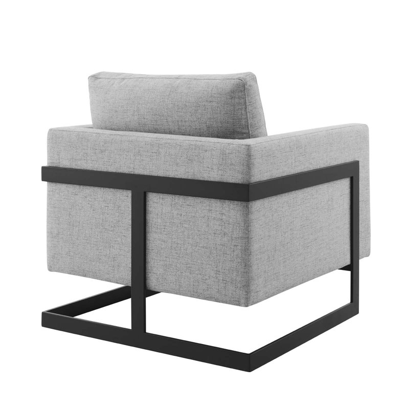 Fauteuil d'appoint en tissu Posse, Velours gris clair, Noir
