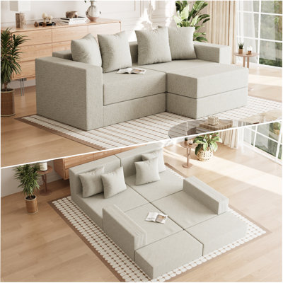Canapé modulaire sans cadre en mousse, canapé modulaire en forme de L en forme de nuage avec mousse à mémoire de haute densité, canapé convertible et confortable pour petit salon - sans assemblage requis, gris