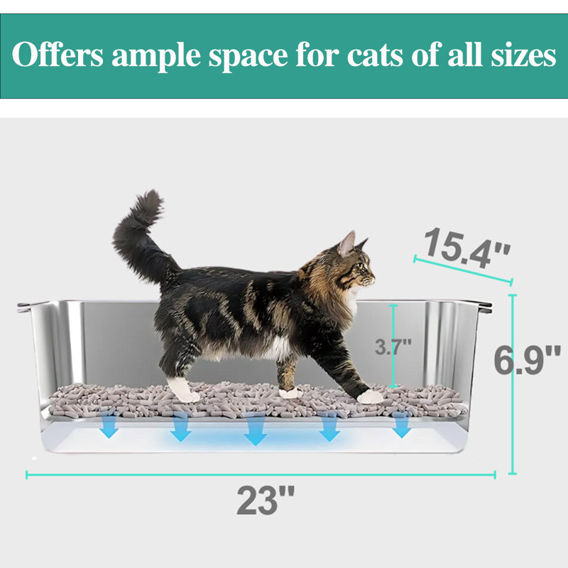 Tucker Murphy Pet Xl Stainless Steel Sifting Litter Box For Pine Pellets,  High Walls Side, Easy To Clean, Includes Liners, Pine Litter & Metal Scoop,  Grey & Reviews | Wayfair
