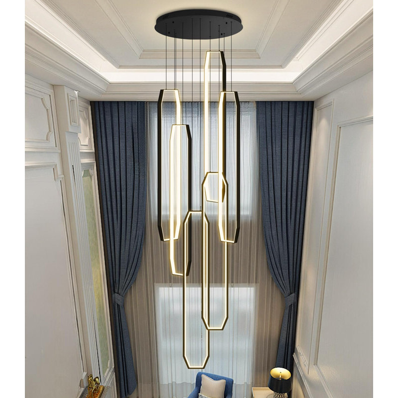 Lustre moderne 6 lumières à DEL, H 138 po x l 23,6 po x P 23,6 po, Noir mat