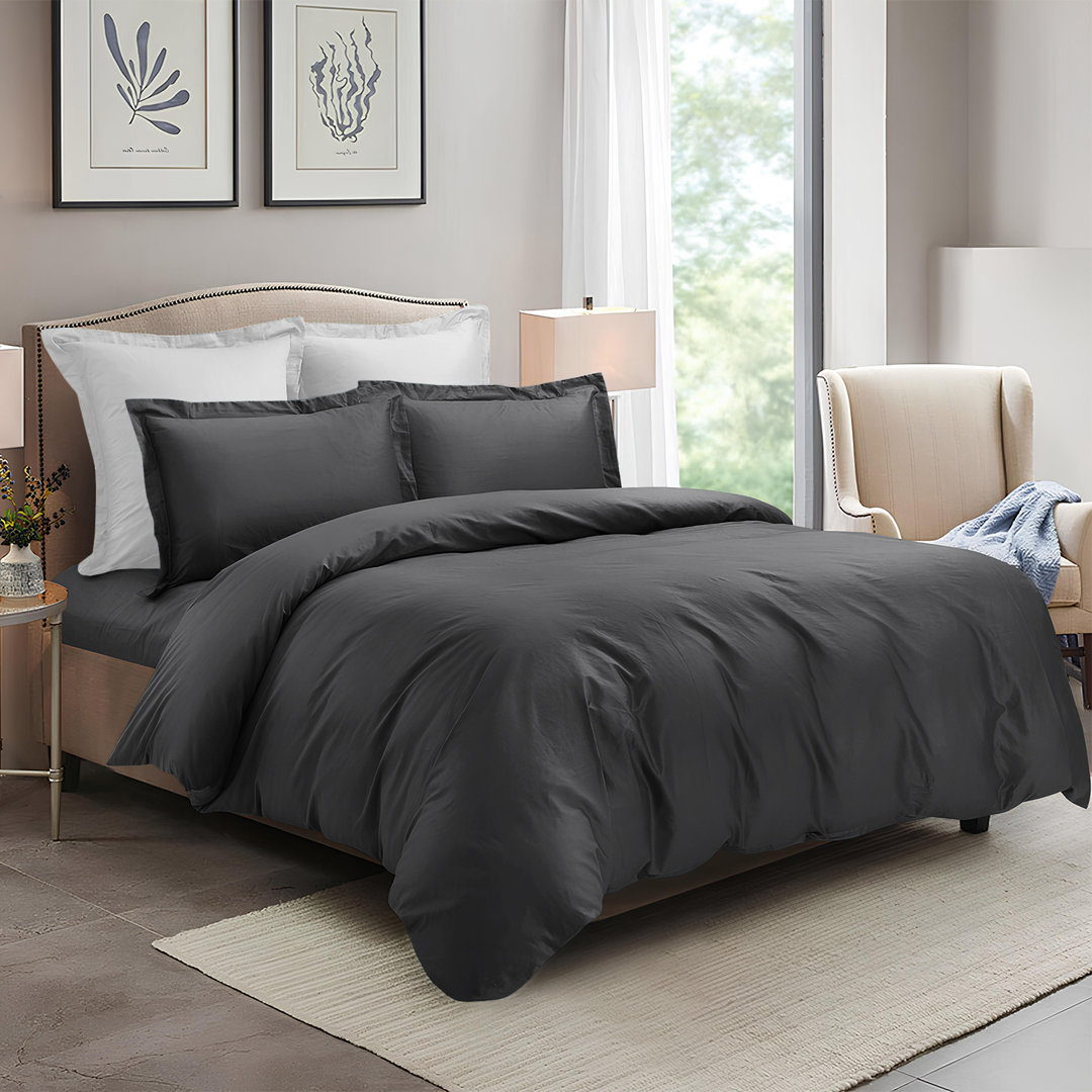 4 Piece Complete Bedding Set Duvet Cover Set With Fitted Bed Sheet & Pillowcases