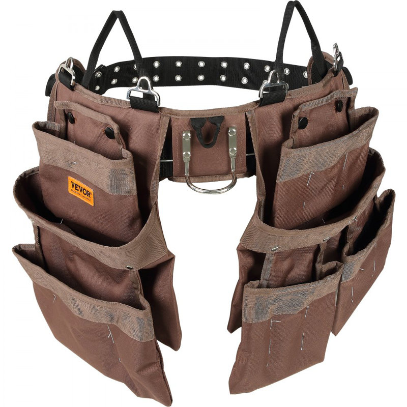 Ceinture à 19 poches, réglable de 32 à 54 pouces, sac à outils en polyester robuste, sac à outils amovible pour électricien, charpentier, homme à tout faire, menuisier, construction, encadreur, brun