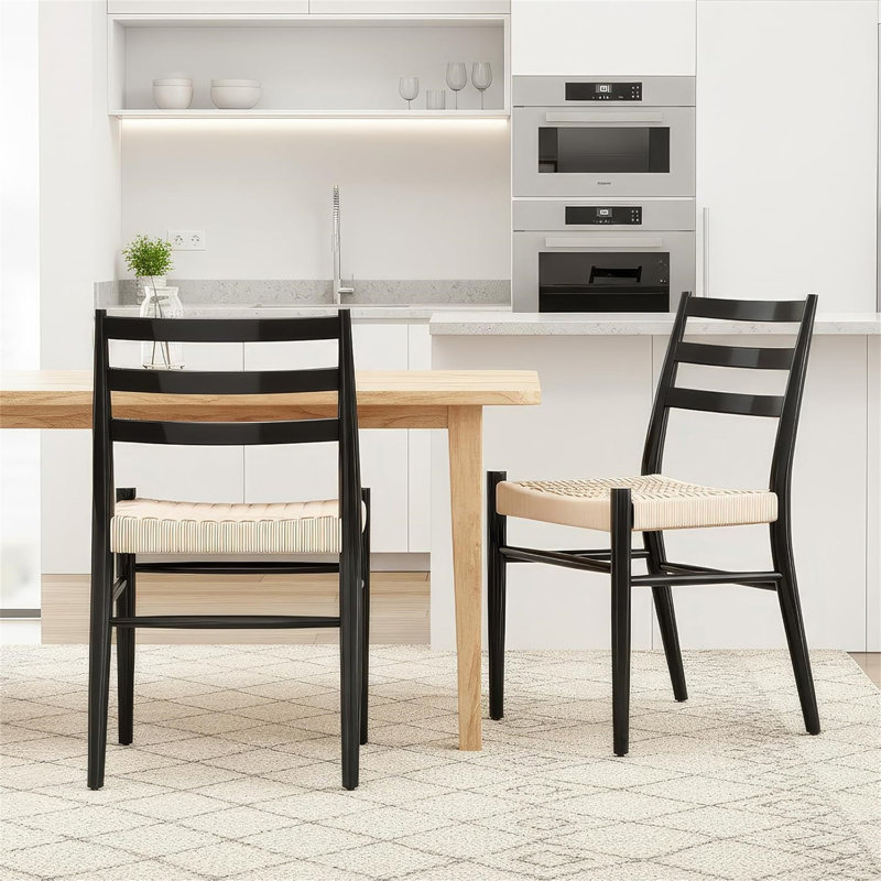 Dining Chairs Set Of 2(Only Dining Chairs), Black/Beige