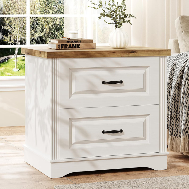 Farmhouse Nightstand, Large End Table with 2 Drawers, Side Table Chest of Drawers Cabinet, Night Stand for Bedroom, Living Room