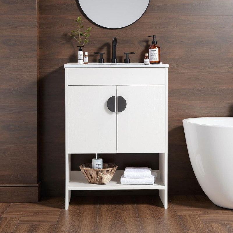 Meuble-lavabo 24 po avec lavabo en céramique, Ivoire/noir