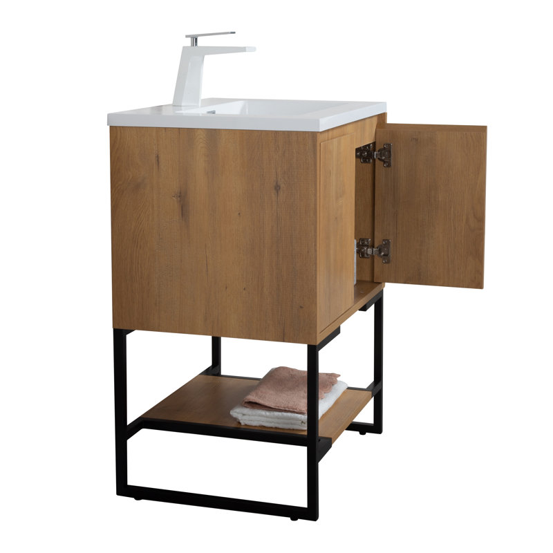 Ensemble de meuble-lavabo simple 23 po Toufic, Blanc, Chêne naturel