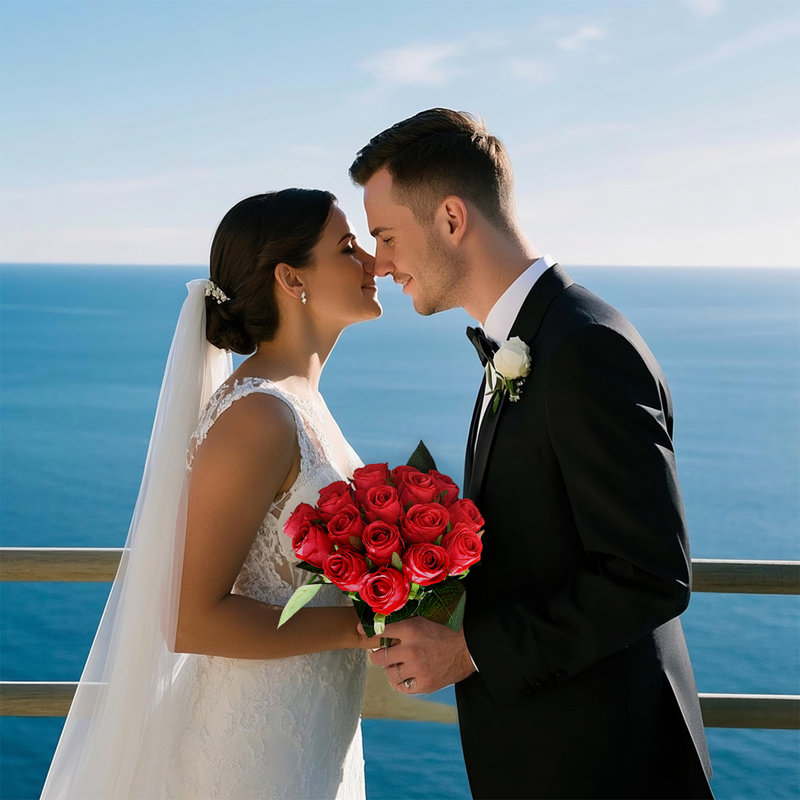 18 têtes / bouquet de fleurs artificielles en soie artificielle pour mariage, Rouge