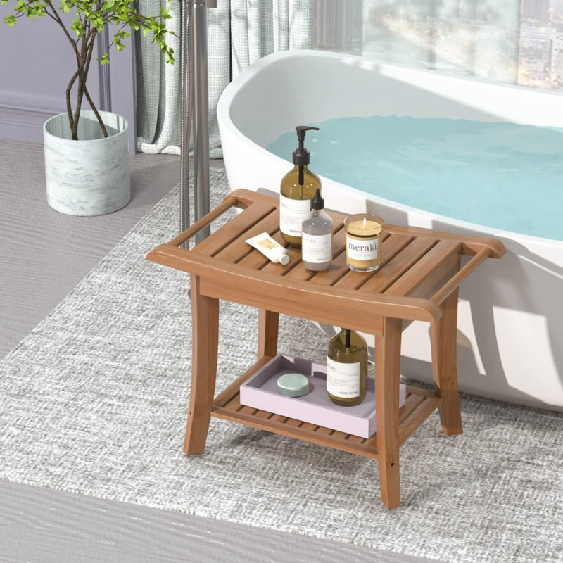 Banc de douche en bois l 24 po, Brun, H 18,5 po x l 24 po x P 13,4 po