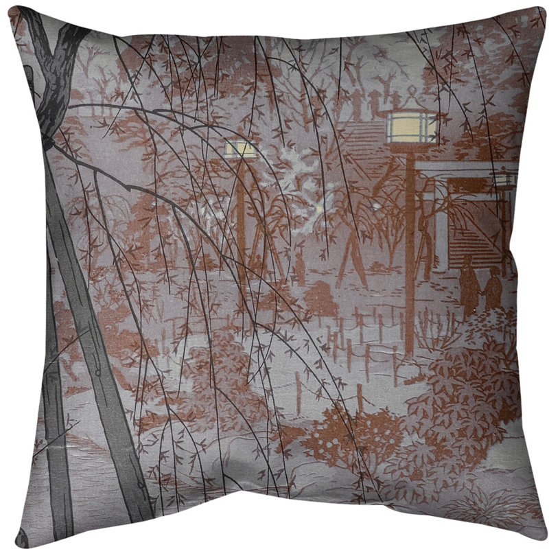 Coussin Euro Misty Evening at Shinobazu Pond, Rouge, Faux lin