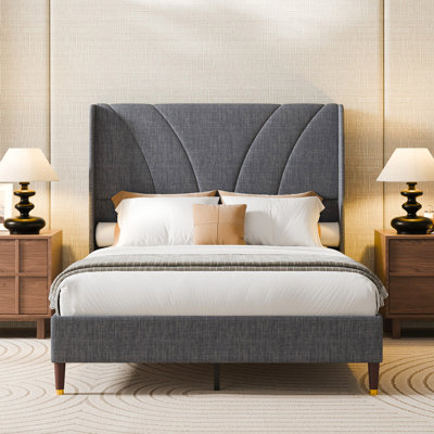 Upholstered Platform Bed With 51.2" Tall Curved Wingback Headboard And Wooden Slats by Mercer41
