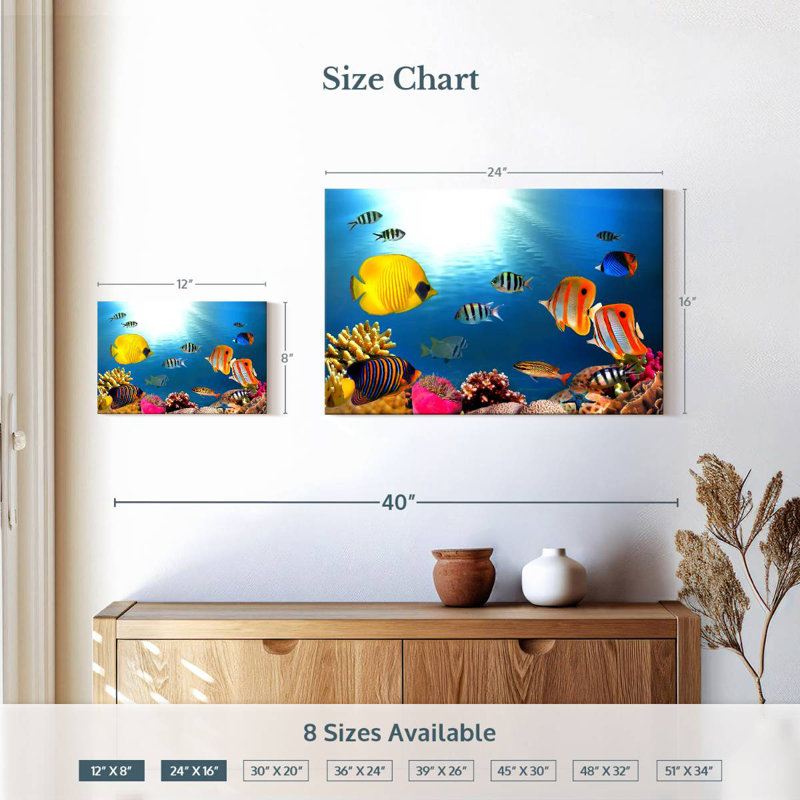 Poissons tropicaux et coraux, H 16 po x l 24 po