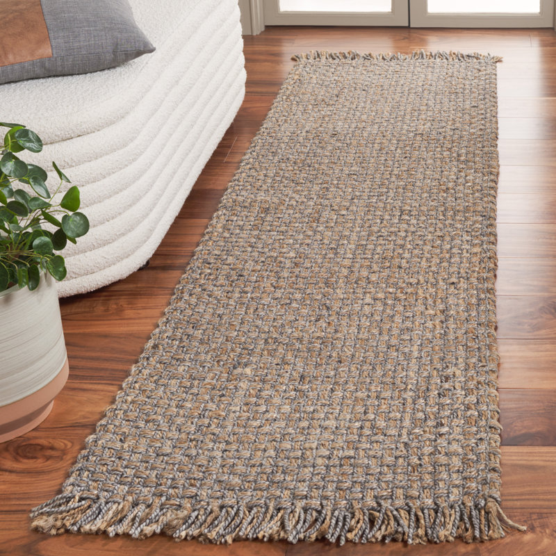 Krenzke Natural Fiber Hand Woven Jute/Wool Rug in Gray, Runner 2'3" x 8'