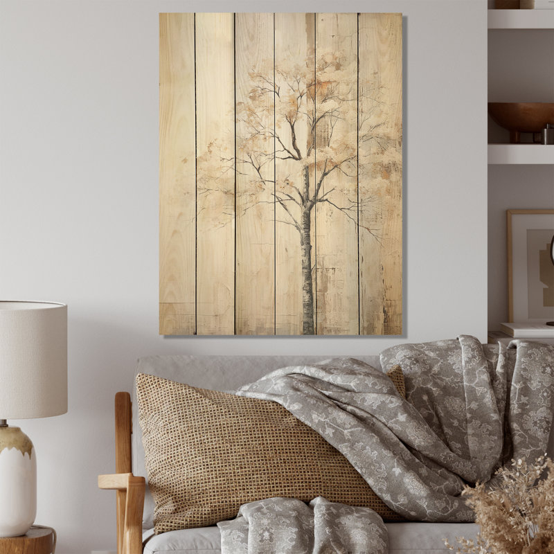 Beige, arbres, chêne, solitude, art sur bois de pin naturel, H 20 po x l 10 po