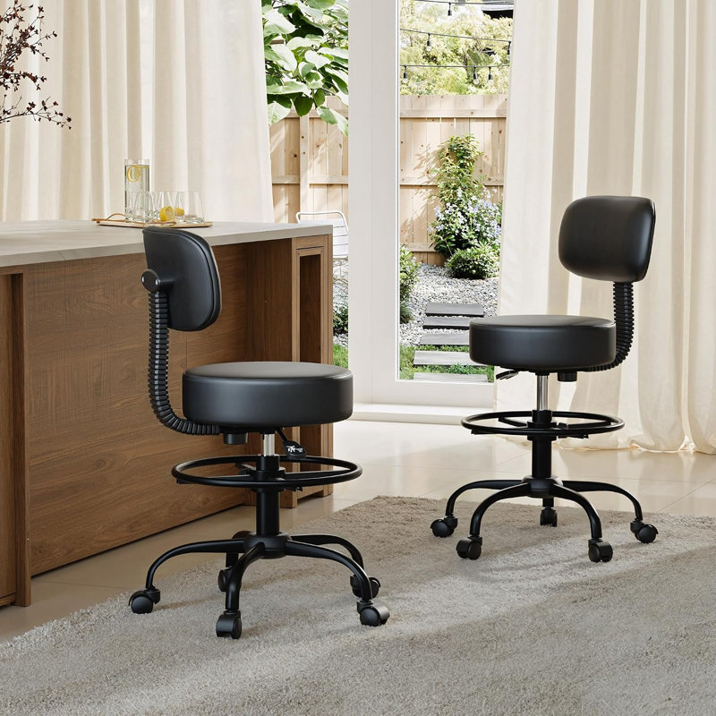 Adjustable Drafting Chair with Back Support Rolling Swivel Stool, Black, 2