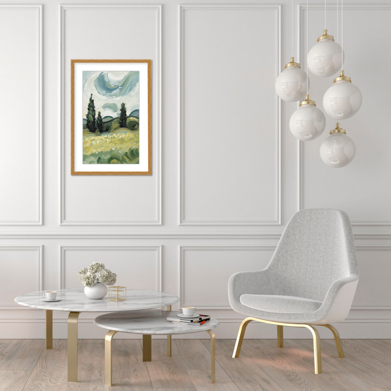 Nature Inspired Whirlwind Dreams: Abstract Swirls Of Hills And Cloudy Skies, 16" H x 12" W x 1.125" D, Framed Matted Print