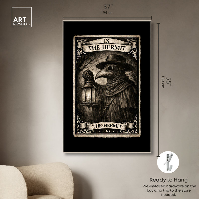 «Spooky Hermit Tarot Card», impression sur toile par Art Remedy, cadre argenté, 36 x 54, H 55 po x l 37 po, Cadre argenté