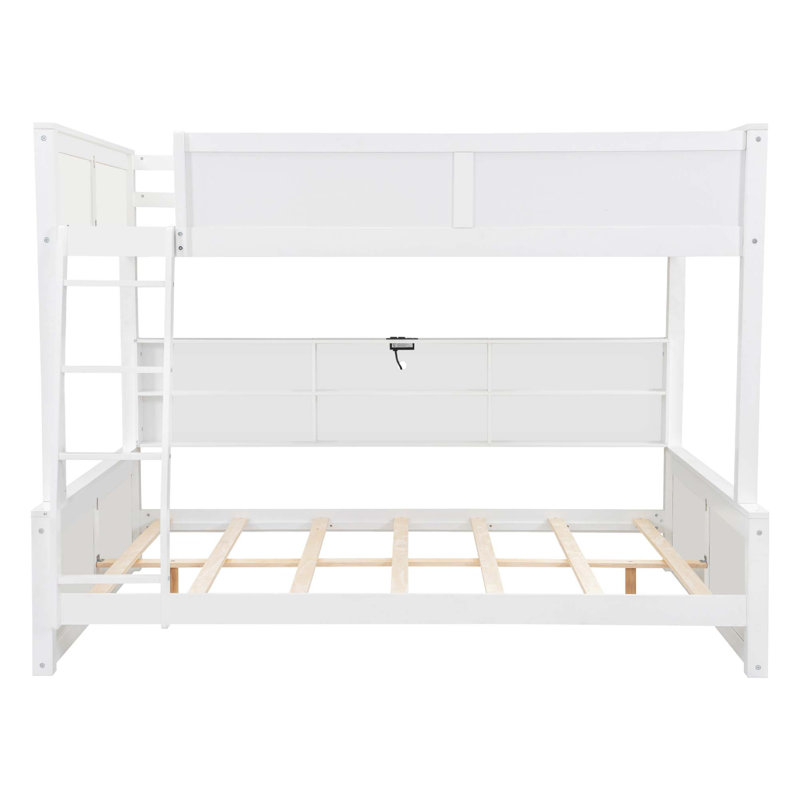 Lit superposé avec armoires de rangement et ports USB, Blanc antique