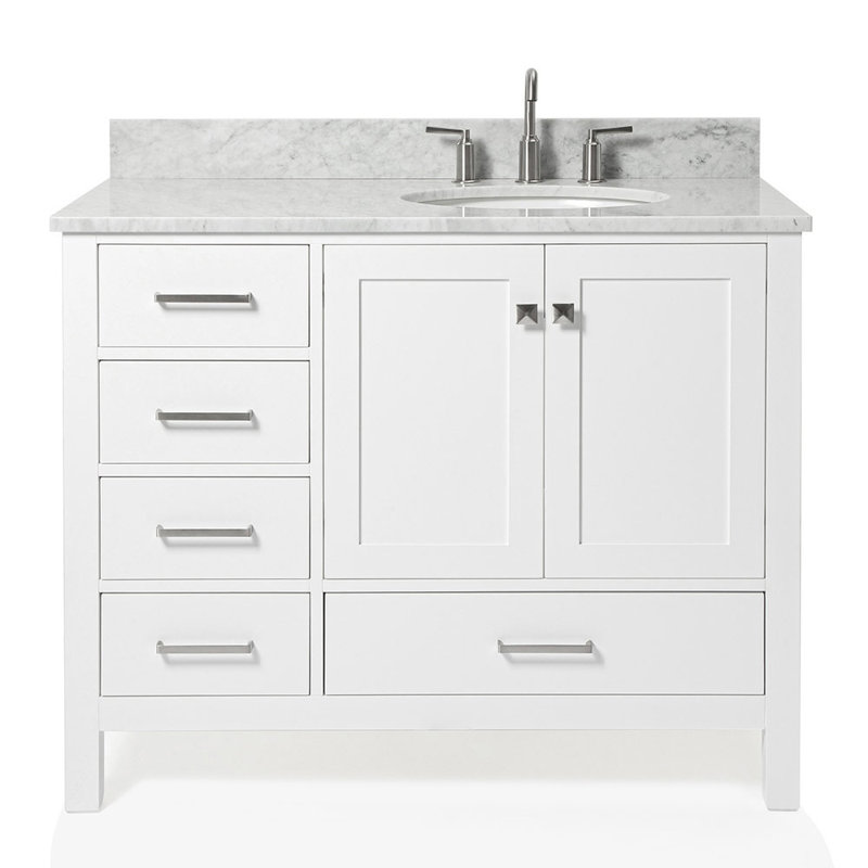 Flynt 43'' Single Bathroom Vanity with Carrara Marble Top, White
