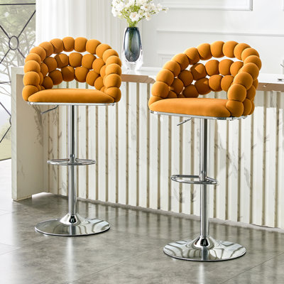 Tabourets de bar pivotants réglables, chaises de bar luxueuses avec dossier en velours tissé à bulles, tabourets de bar à hauteur de comptoir avec vérin à gaz en métal chromé et repose-pieds, tabourets de bar modernes pour îlot de cuisine, bar à domicile et pub