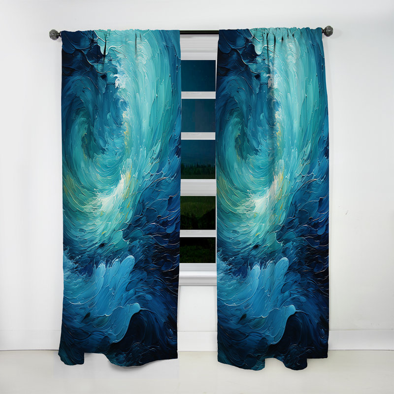 Aqua Blue And White Serenity Swirl II - Spirals Curtain - Velvet Room Darkening - 1 Panel, 52" W x 84" L