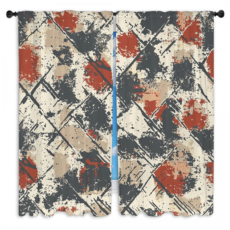 Rideaux de fenêtre grunge abstraits - 2 panneaux, L 20 po x L 82 po
