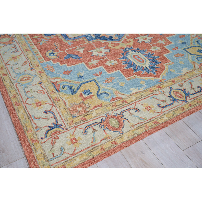 Exquisite Rugs Richmond Serapi Handmade Hand-Tufted New Zealand Wool On Canvas Beige/Red Area Rug, Rectangle 9' x 12'