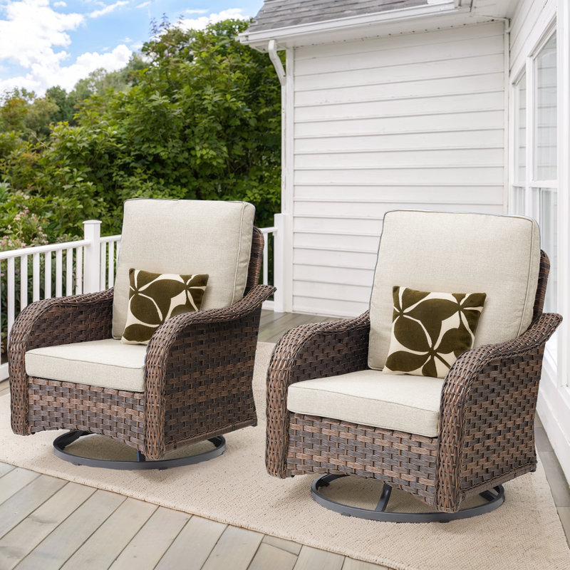 Mobilier de patio, chaises pivotantes en osier PE pivotant, chaise berçante pivotante d'extérieur avec coussins pour le balcon de la véranda, osier