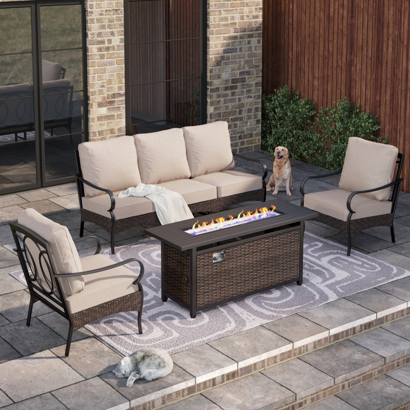 Ensemble de conversation pour patio 5 personnes avec table foyer , Beige